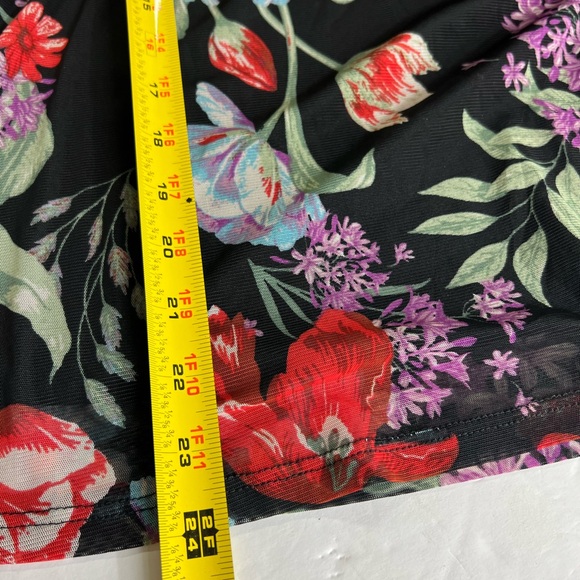 Mock neck layered floral sheer flutter sleeve top office going out lightweight - Picture 8 of 8